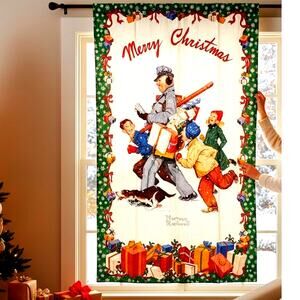 Norman Rockwell Jolly Postman Christmas fabric wall door hanging Handmade Xmas